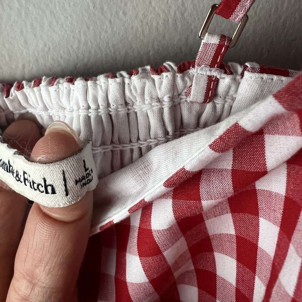 Abercrombie & Fitch Emerson Poplin Mini Dress Red Gingham Smocked Sz L - Picture 7 of 11